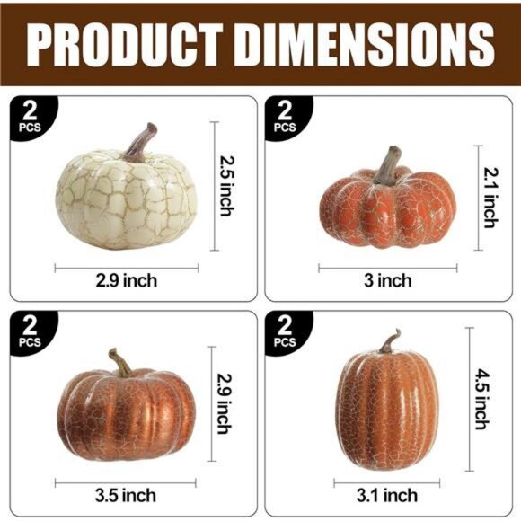 8-Piece Metal Cracked Design Foam Pumpkins for Halloween Thanksgiving‎ Fall Home - Picture 2 of 6